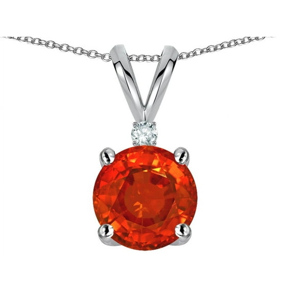 Star K� Classic Round 7mm One Stone Simulated Orange Mexican Fire Opal Pendant Necklace