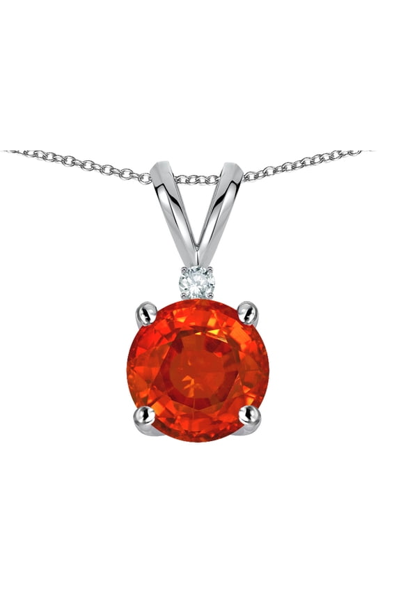 � Classic Round 7mm One Stone Simulated Orange Mexican Fire Opal Pendant Necklace