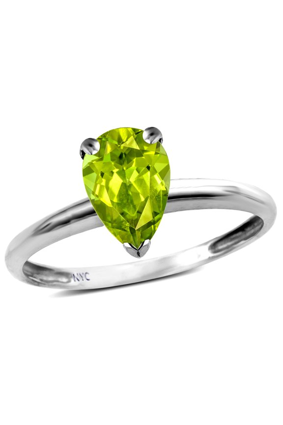 � Classic Solitaire 8x6 Pear Shape Genuine Peridot Engagement Promise Ring