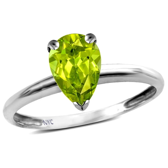 Star K � Classic Solitaire 8x6 Pear Shape Genuine Peridot Engagement Promise Ring