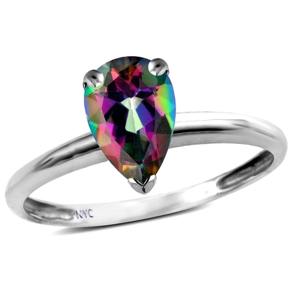 Star K � Classic Solitaire 8x6 Pear Shape Rainbow Mystic Topaz Engagement Promise Ring
