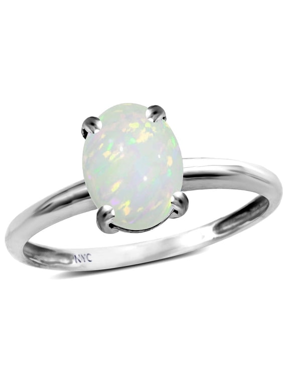 � Classic Solitaire Oval 8x6 Genuine Opal Engagement Promise Ring