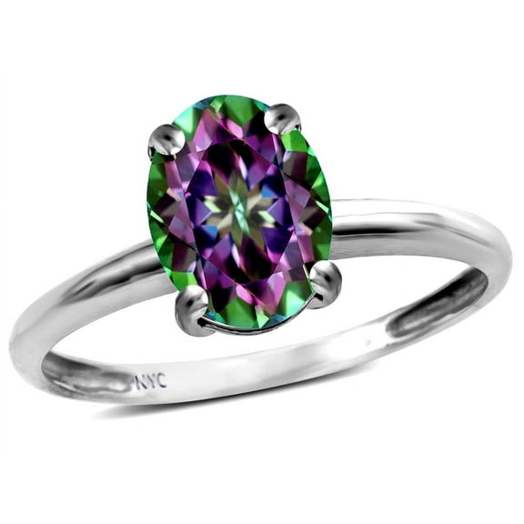 Star K � Classic Solitaire Oval 8x6 Rainbow Mystic Topaz Engagement Promise Ring