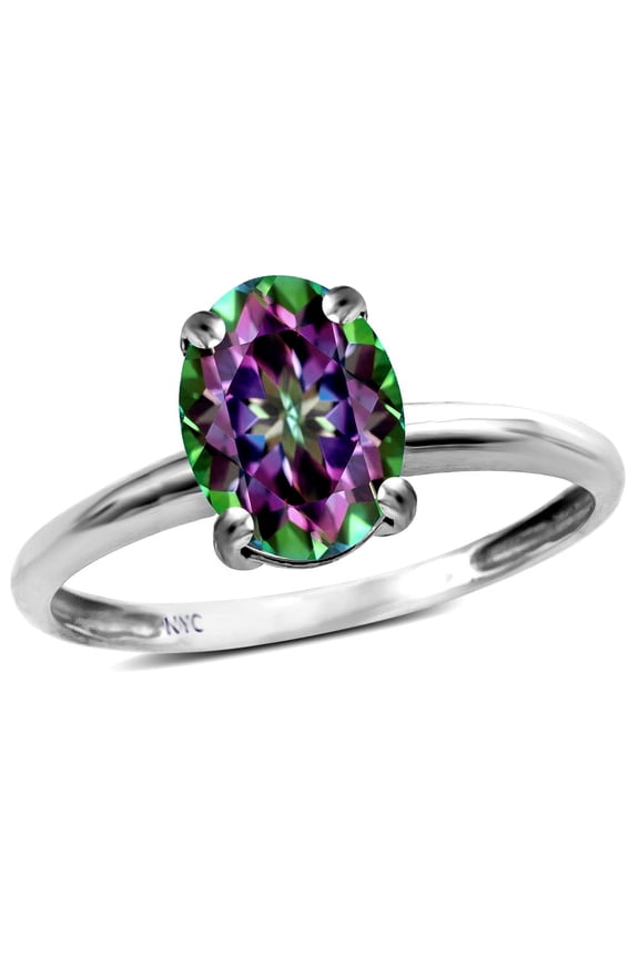 � Classic Solitaire Oval 8x6 Rainbow Mystic Topaz Engagement Promise Ring