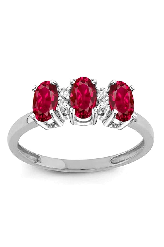 � Created Ruby 3 Three Oval Stones Promise Ring Wedding Band