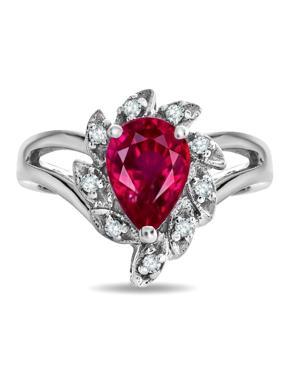 � Created Ruby Pear Shape 8x6 Halo Split Shank Ring