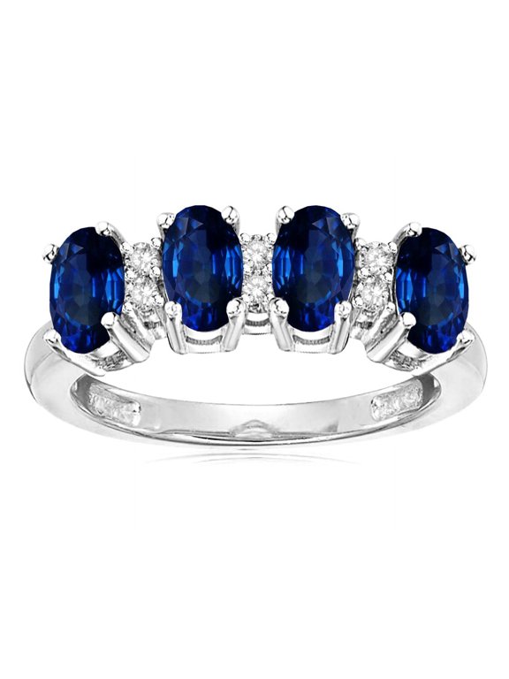 � Created Sapphire Oval 5x3 4 Four Stone Band Ring