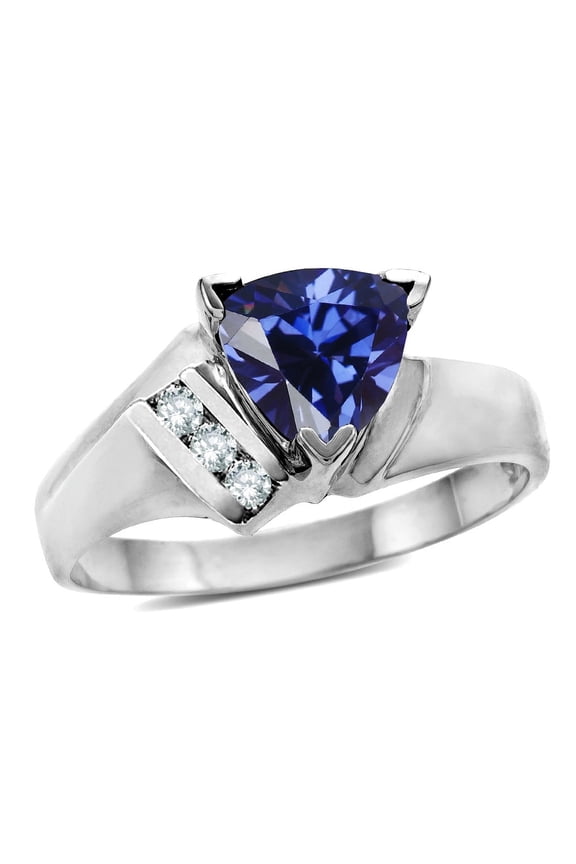 � Created Sapphire Triangle Trillion 7mm Contemporary Modern Designer Ring