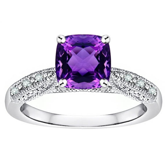 Star K� Cushion-Cut 7mm Genuine Amethyst Antique Vintage Style Solitaire Engagement Promise Ring