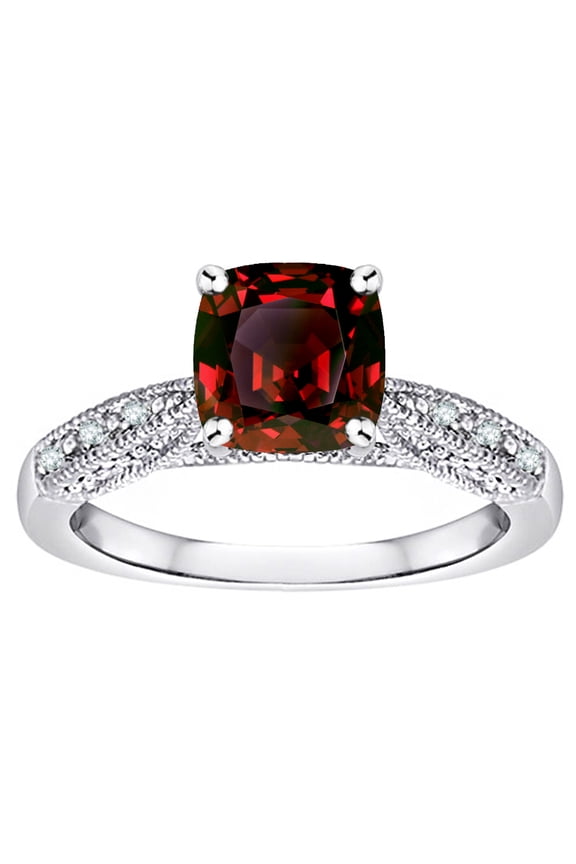 � Cushion-Cut 7mm Genuine Garnet Antique Vintage Style Solitaire Engagement Promise Ring