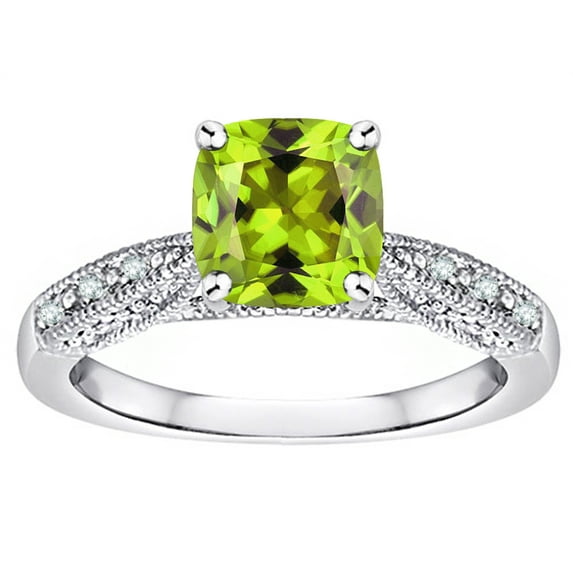 Star K� Cushion-Cut 7mm Genuine Peridot Antique Vintage Style Solitaire Engagement Promise Ring
