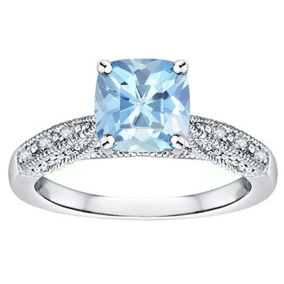 Star K� Cushion-Cut 7mm Genuine Sky Blue Topaz Antique Vintage Style Solitaire Engagement Promise Ring