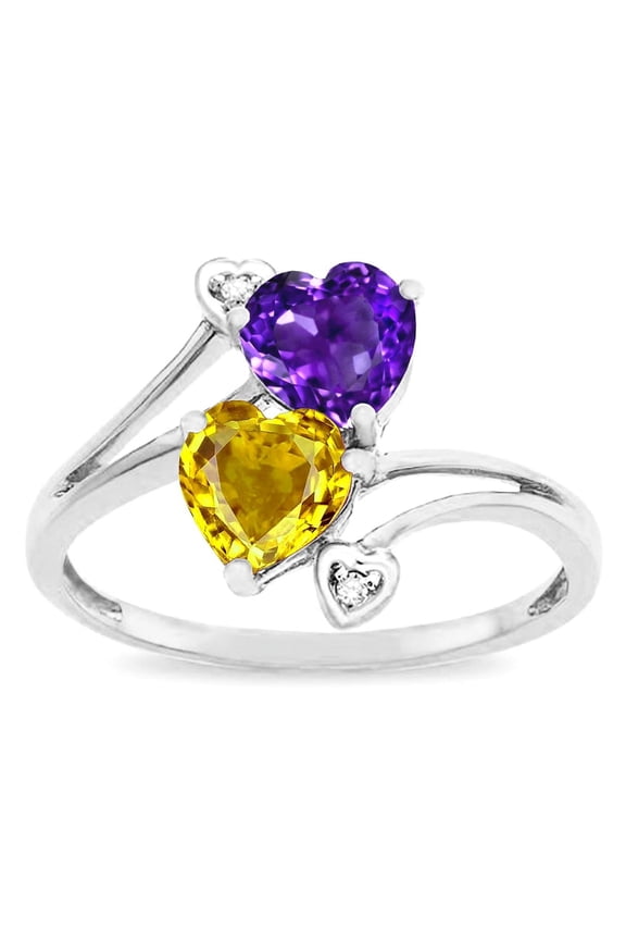 � Custom Personalized 2 Two Stone Double 6mm Heart Mothers Engagement Promise Birthstone Ring