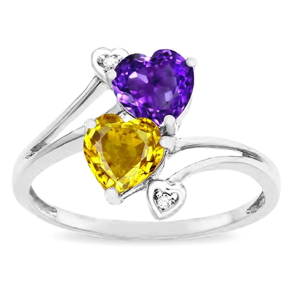 Star K � Custom Personalized 2 Two Stone Double Heart Mothers Engagement Promise Birthstone Ring