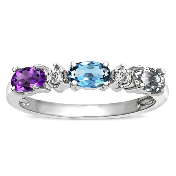 Star K � Custom Personalized  Three 5x3mm Oval Birthstones Band Mothers Wedding Promise Ring
