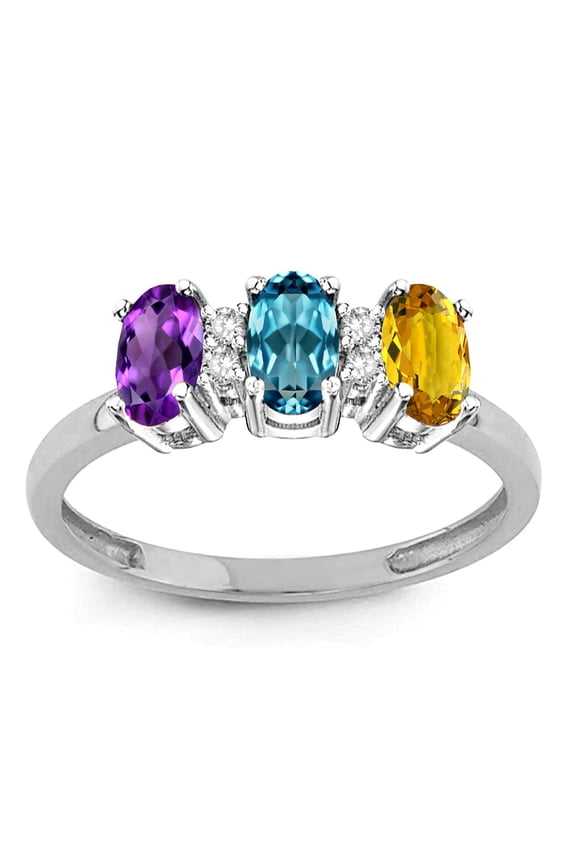 � Custom Personalized 3 Oval Birthstones 5 x 3 mm Mothers Ring Promise Wedding Band