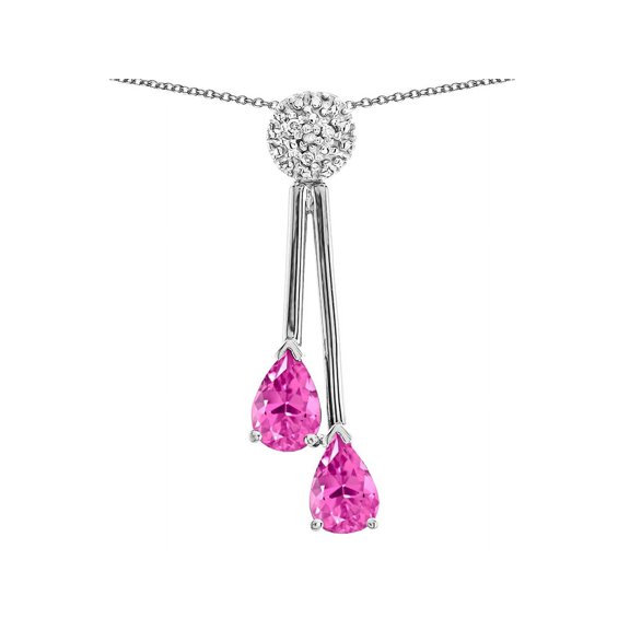 Star K� Double Drop Pear Shape Ball Bar Created Pink Sapphire Pendant Necklace