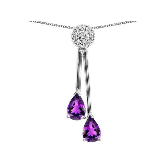Star K� Double Drop Pear Shape Ball Bar Genuine Amethyst Pendant Necklace