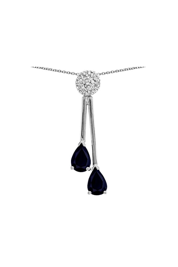 � Double Drop Pear Shape Ball Bar Genuine Black Sapphire Pendant Necklace