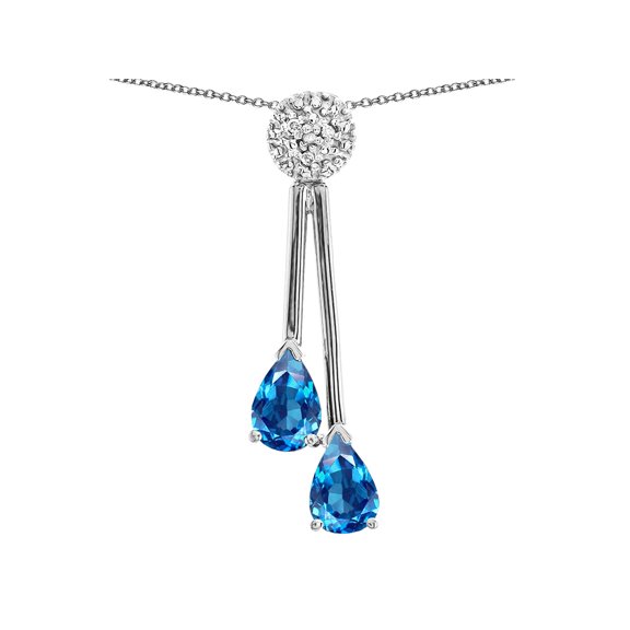 Star K� Double Drop Pear Shape Ball Bar Genuine Blue Topaz Pendant Necklace