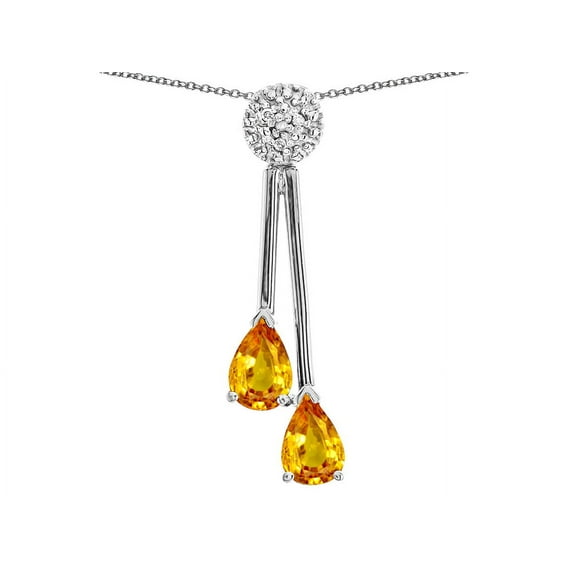 Star K� Double Drop Pear Shape Ball Bar Genuine Citrine Pendant Necklace