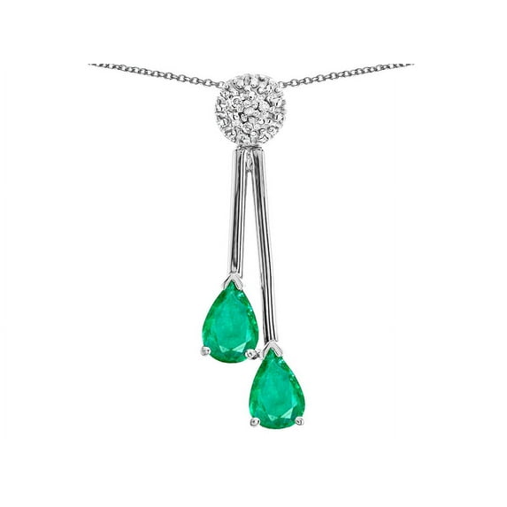 Star K� Double Drop Pear Shape Ball Bar Genuine Emerald Pendant Necklace