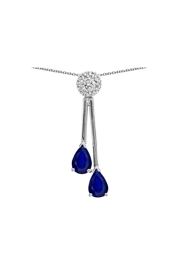 � Double Drop Pear Shape Ball Bar Genuine Sapphire Pendant Necklace