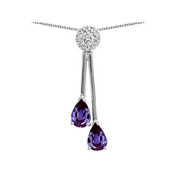 Star K� Double Drop Pear Shape Ball Bar Simulated Alexandrite Pendant Necklace