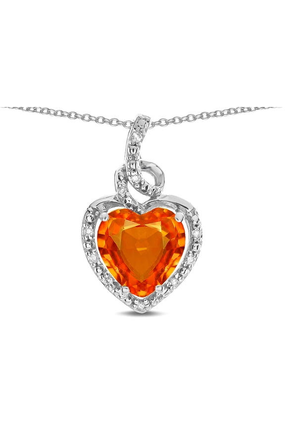 Double Love Heart Halo Pendant Necklace with 8mm Simulated Orange Mexican Fire Opal