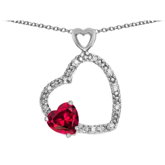 Star K� Double Open Heart Pendant Necklace with 6mm Created Ruby Stone