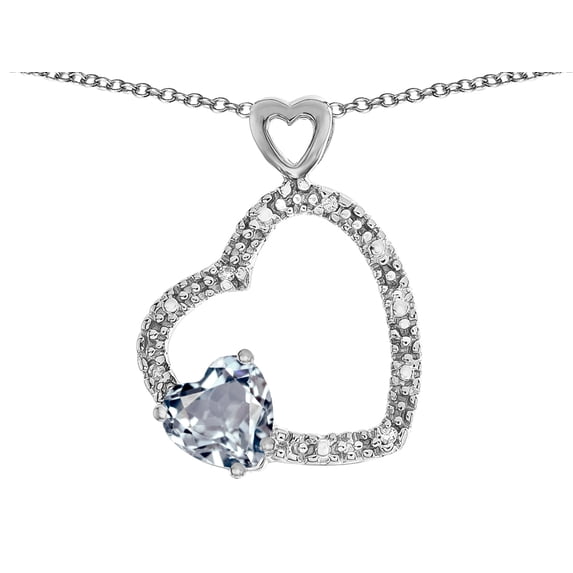 Star K� Double Open Heart Pendant Necklace with 6mm Genuine Aquamarine Stone