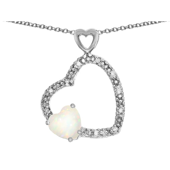 Star K� Double Open Heart Pendant Necklace with 6mm Genuine Opal Stone