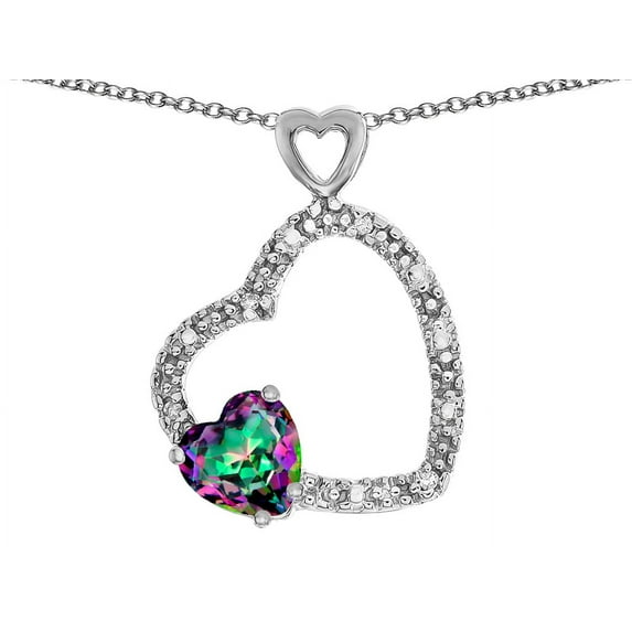 Star K� Double Open Heart Pendant Necklace with 6mm Mystic Rainbow Topaz Stone