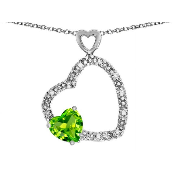 Star K� Double Open Heart Pendant Necklace with 6mm Peridot Stone