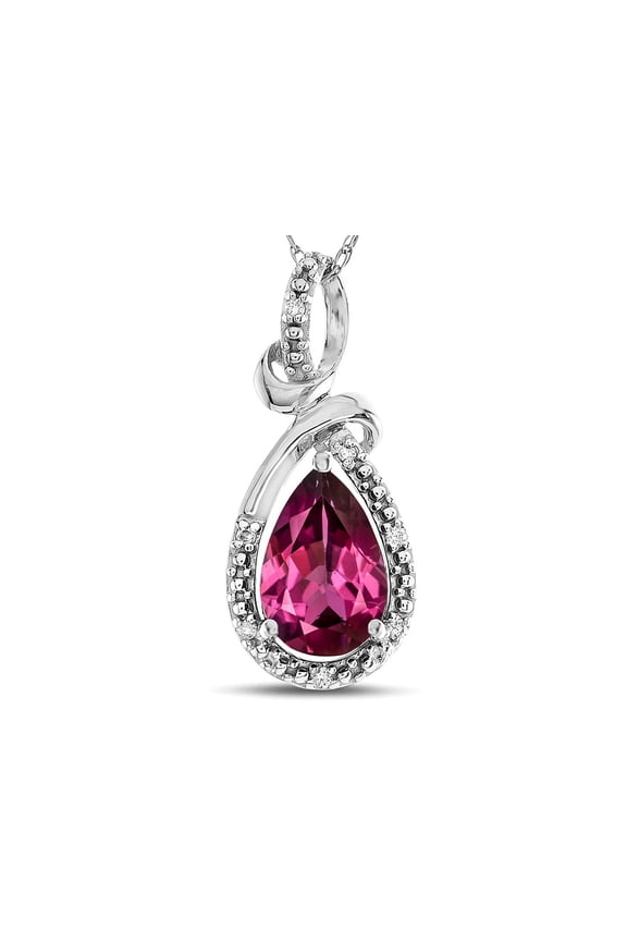 � Drop Halo Pear Shape Genuine Rhodolite Pendant Necklace