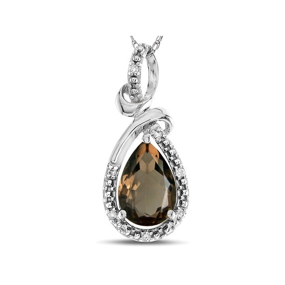 Star K� Drop Halo Pear Shape Genuine Smoky Quartz Pendant Necklace