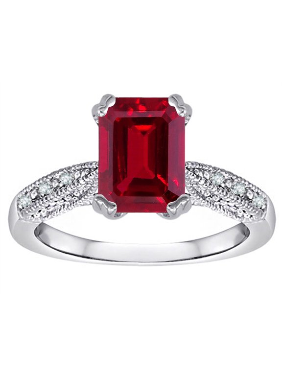 � Emerald Cut 8x6 Created Ruby Antique Vintage Style Solitaire Engagement Promise Ring