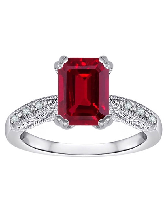 � Emerald Cut 8x6 Created Ruby Antique Vintage Style Solitaire Engagement Promise Ring