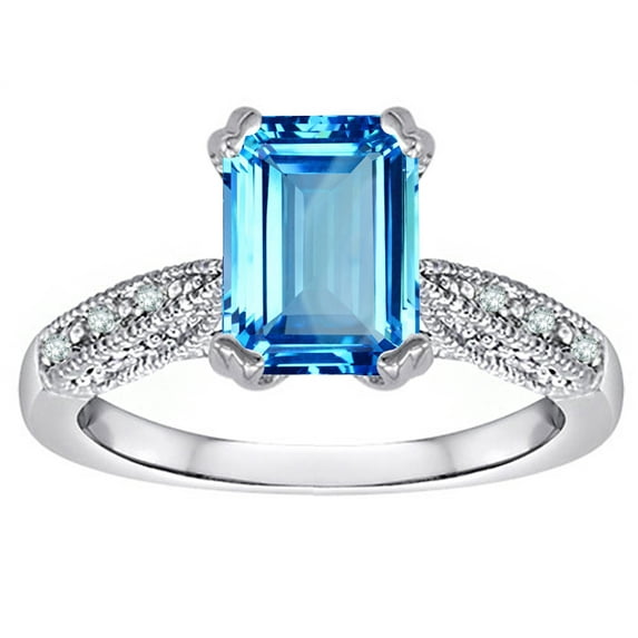 Star K� Emerald Cut 8x6 Genuine Blue Topaz Antique Vintage Style Solitaire Engagement Promise Ring