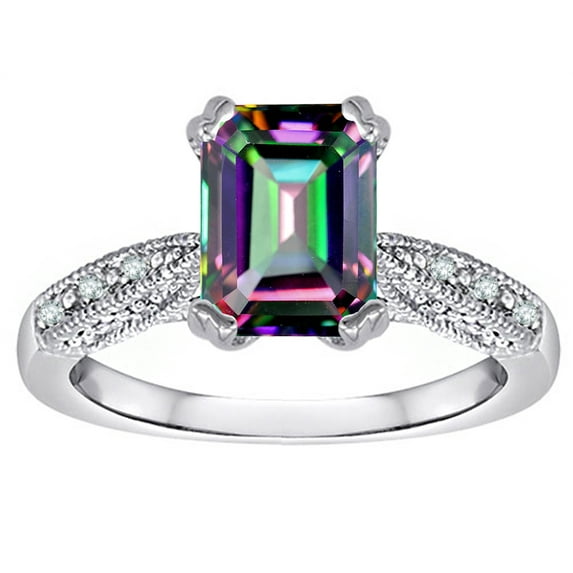 Star K� Emerald Cut 8x6 Rainbow Mystic Topaz Antique Vintage Style Solitaire Engagement Promise Ring