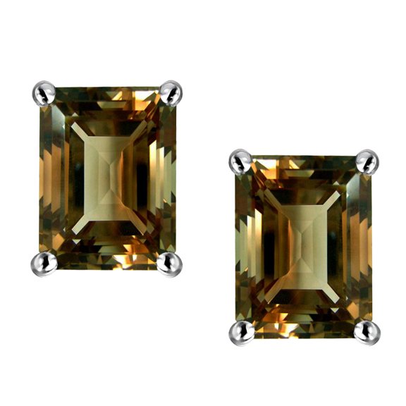 Star K� Emerald Cut 8x6mm Genuine Smoky Quartz Earrings Studs