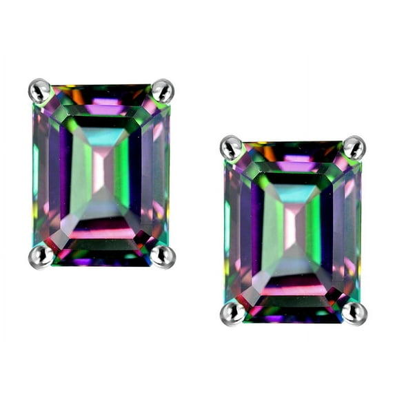 Star K� Emerald Cut 8x6mm Rainbow Mystic Topaz Earrings Studs