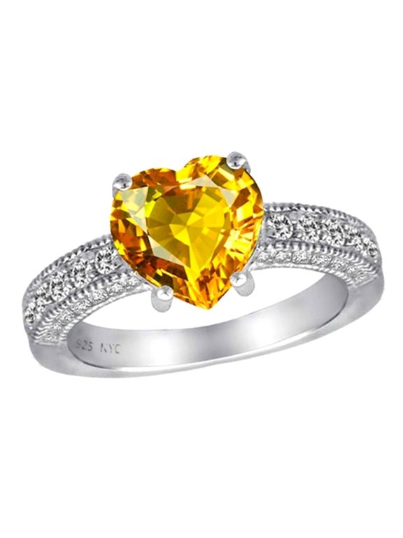 � Genuine 8mm Heart Shape Citrine Ring
