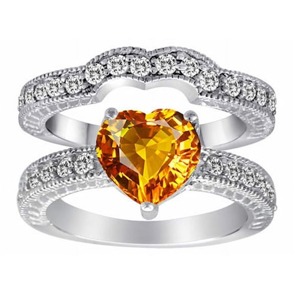 Star K� Genuine 8mm Heart Shape Citrine Wedding Set