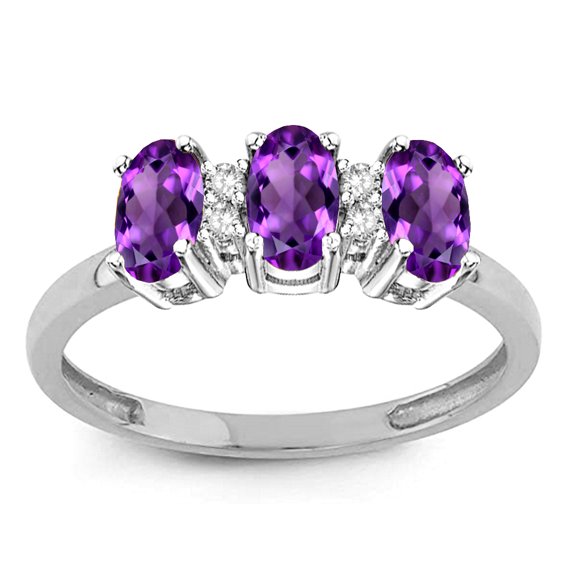 Star K� Genuine Amethyst 3 Three Oval Stones Promise Ring Wedding Band