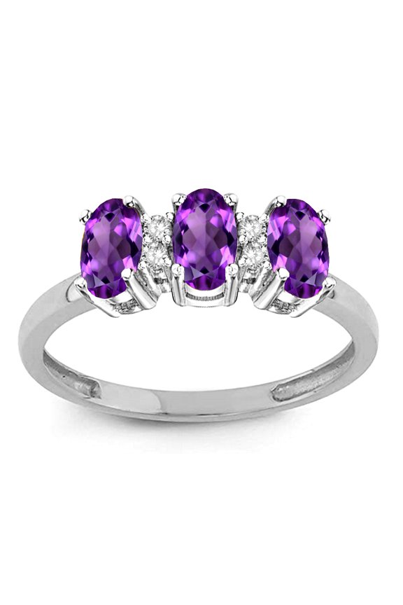 � Genuine Amethyst 3 Three Oval Stones Promise Ring Wedding Band