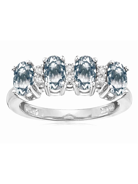 � Genuine Aquamarine Oval 5x3 4 Four Stone Band Ring