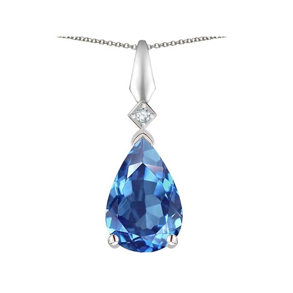 Star K� Genuine Blue Topaz Drop Pear Shaped Pendant Necklace