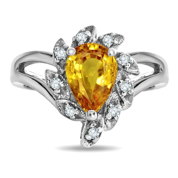 Star K � Genuine Citrine Pear Shape 8x6 Halo Split Shank Ring