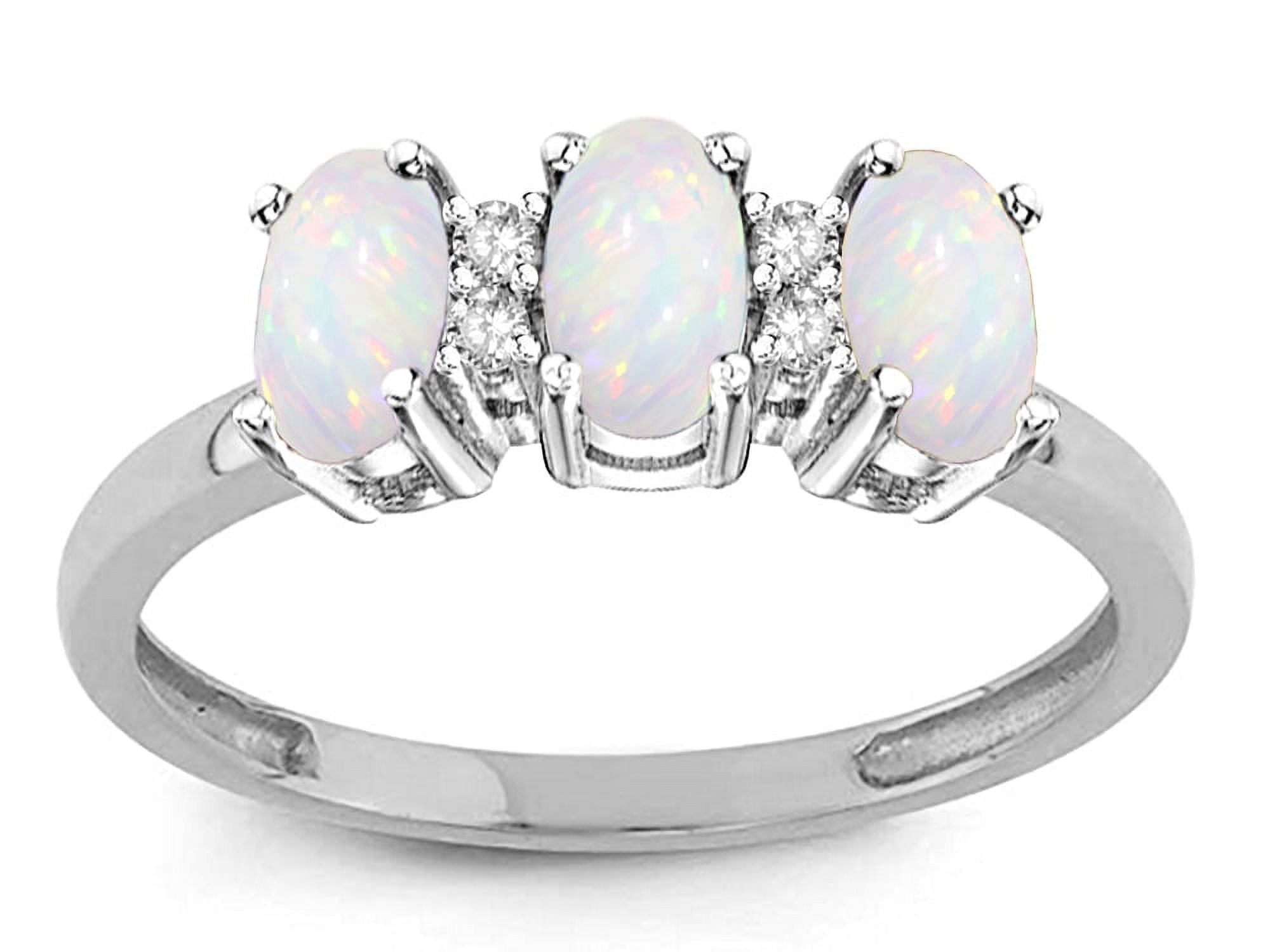 Star K  Genuine Opal Three Oval Stones Promise Ring Wedding Band